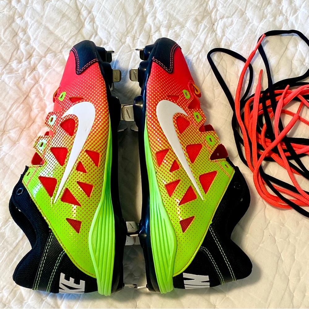 Nike Women's Lime Green, Pink & Black softball cleats metal bottom
